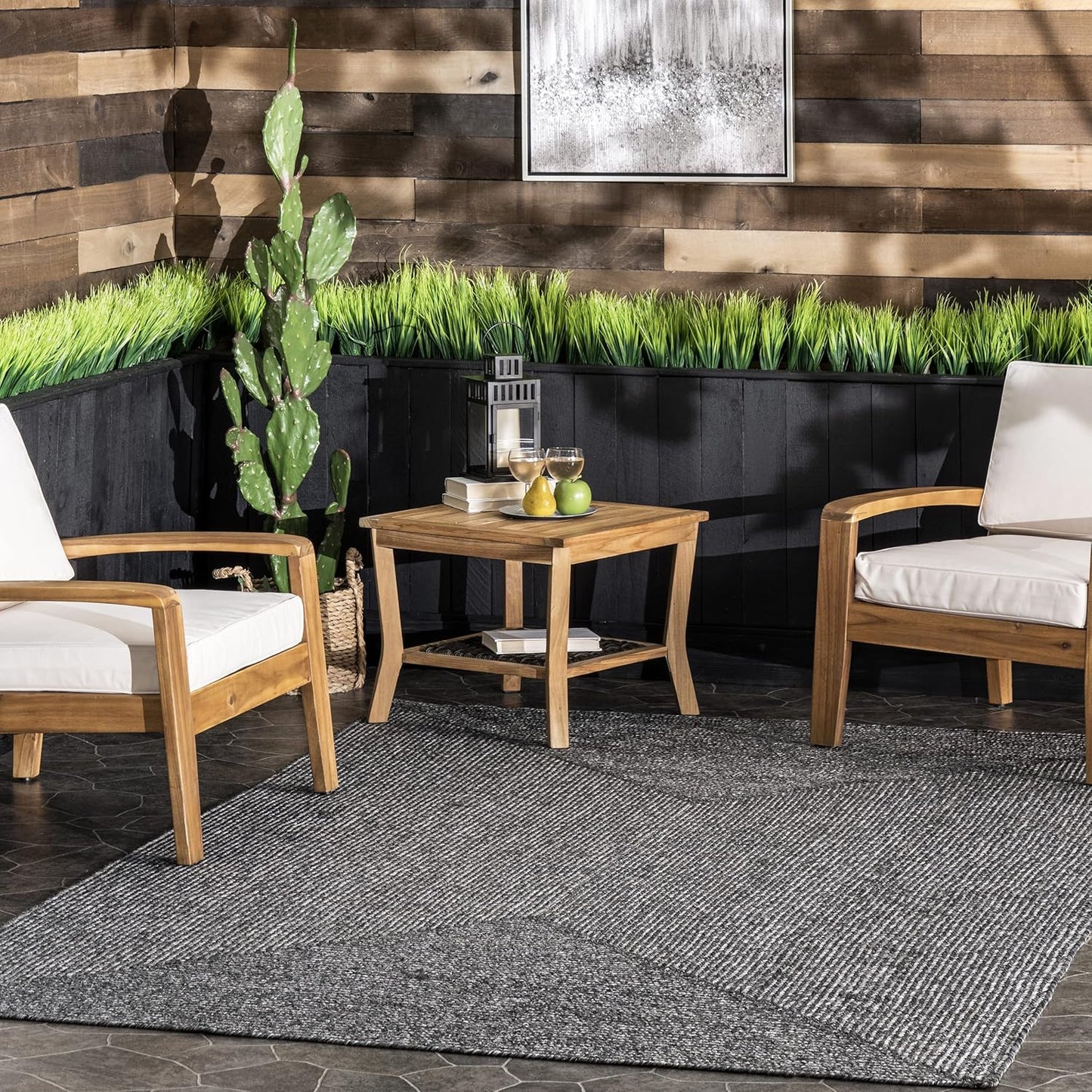 nuLOOM 8' Square Solid Hand Braided Indoor/Outdoor Area Rug, Pet-Friendly, High Traffic, Weather Resistant, for Patio, Balcony, Bedroom, Living, Dining Room, Wynn Charcoal