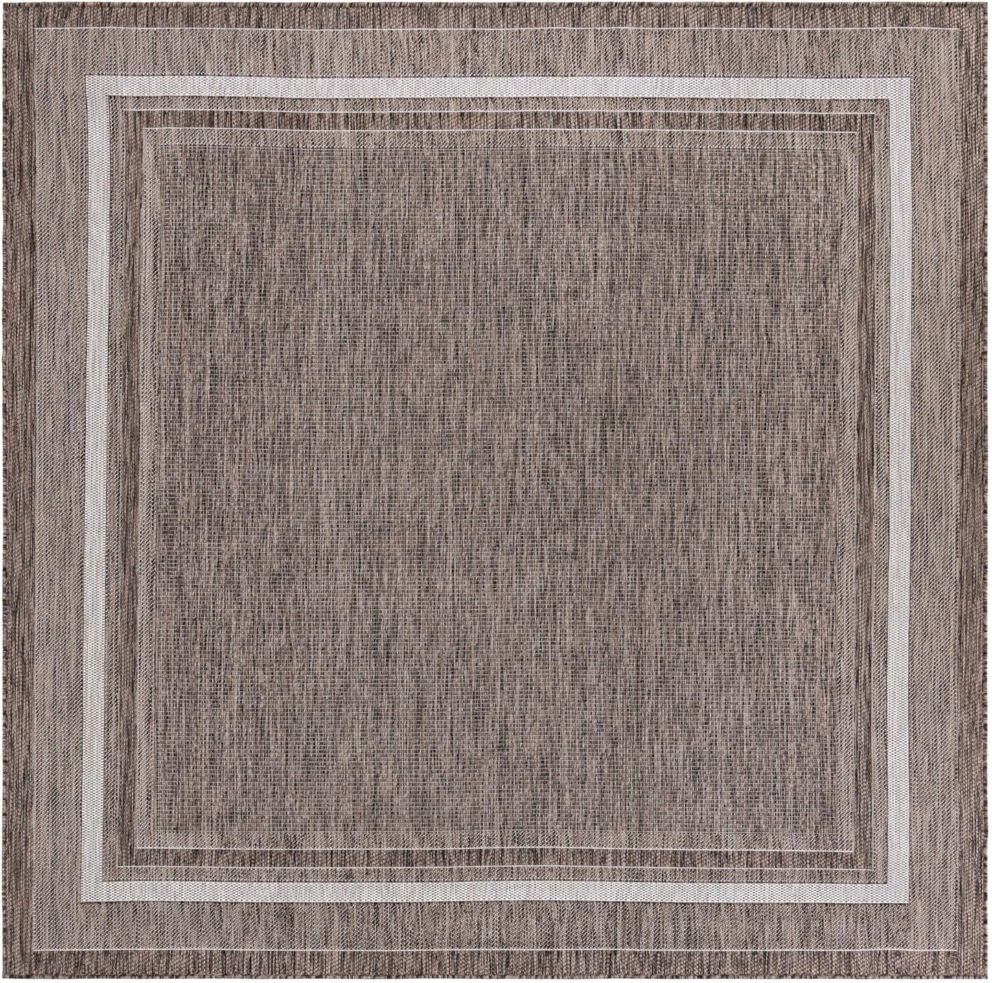Unique Loom Outdoor Border Collection Area Rug - Soft Border (7' 10" Square Brown/Ivory)