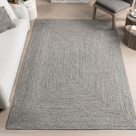 nuLOOM Oval 9' x 12' Solid Hand Braided Indoor/Outdoor Area Rug, Pet-Friendly, High Traffic, Weather Resistant, for Patio, Balcony, Bedroom, Living, Dining Room, Wynn Salt and Pepper