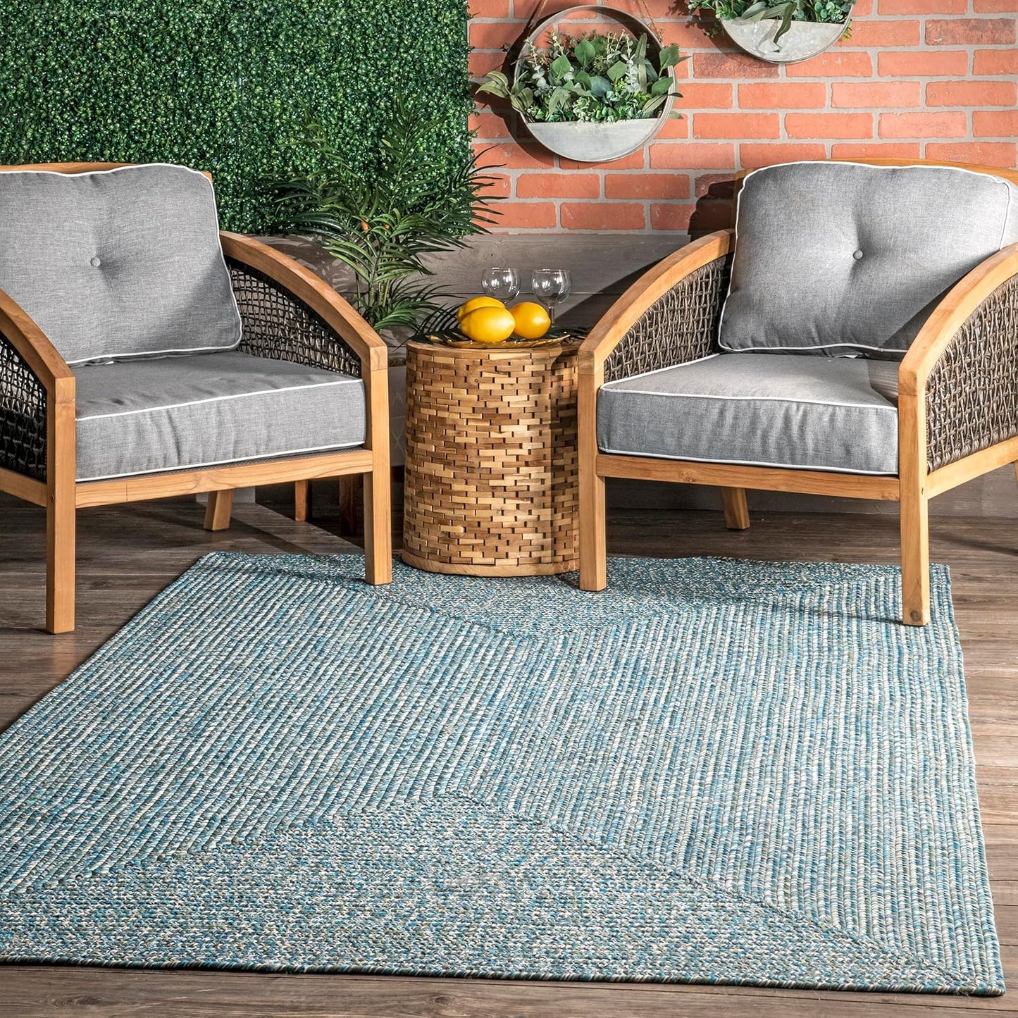 nuLOOM 8' x 10' Solid Hand Braided Indoor/Outdoor Area Rug, Pet-Friendly, High Traffic, Weather Resistant, for Patio, Balcony, Bedroom, Living Room, Dining Room, Wynn Aqua