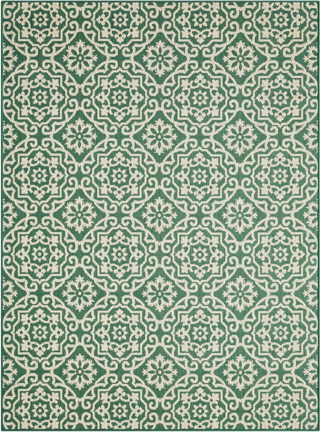 Nicole Miller New York Patio Country Julia Transitional Geometric Indoor/Outdoor Area Rug, Green/Beige, 6'6"x9'2"