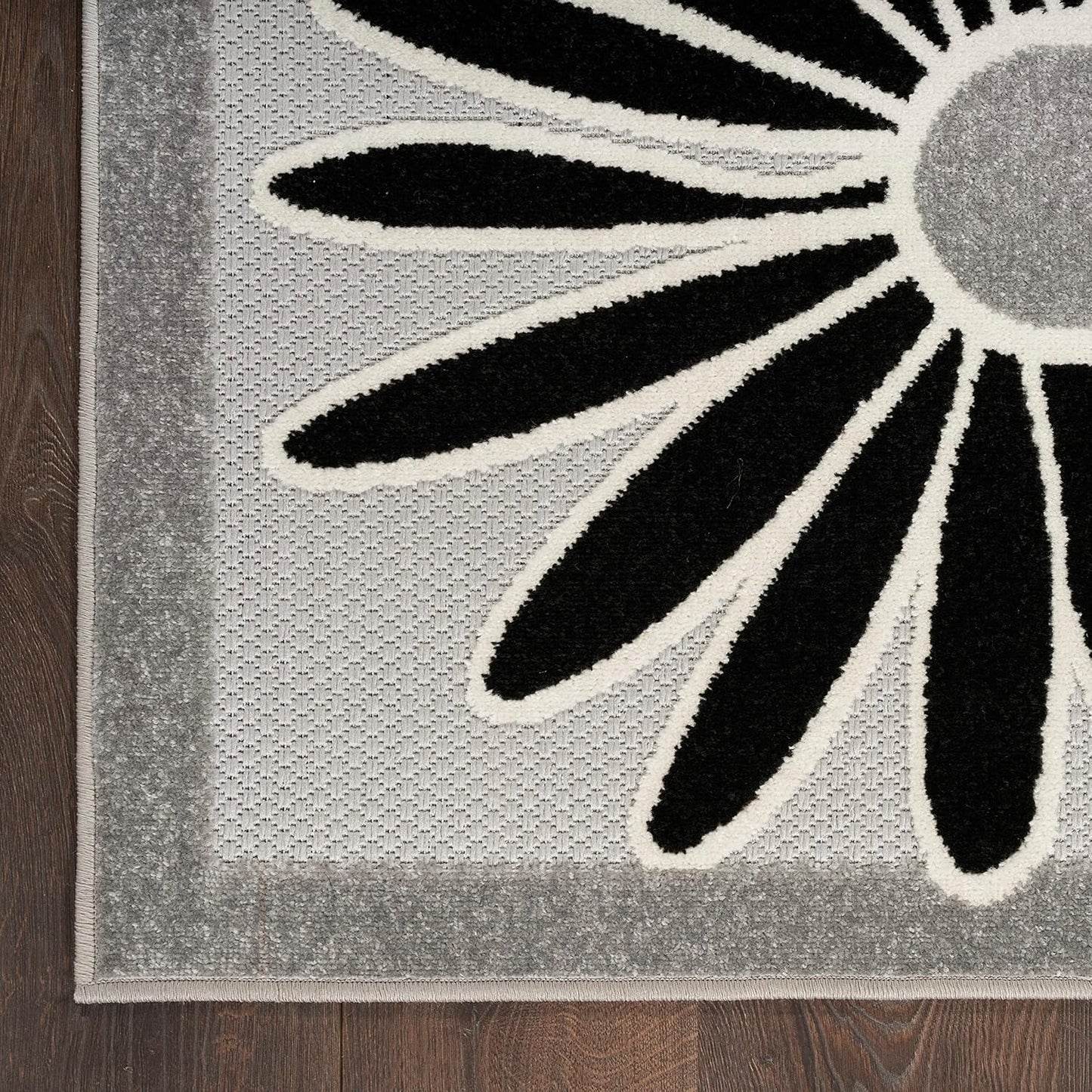 Nourison Home Aloha Black White 2'3" x 12' Area Rug, Easy Clean, Non Shedding, Bed Room, Living Room, Dining Room, Kitchen (12' Runner)