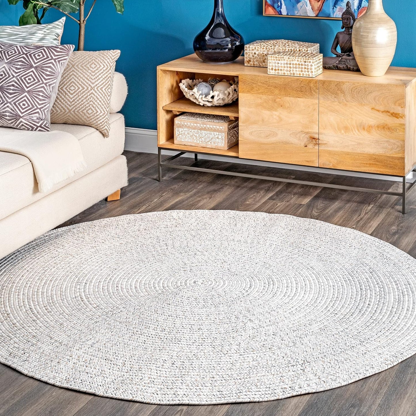 nuLOOM Oval 10' x 13' Solid Hand Braided Indoor/Outdoor Area Rug, Pet-Friendly, High Traffic, Weather Resistant, for Patio, Balcony, Bedroom, Living, Dining Room, Wynn Ivory