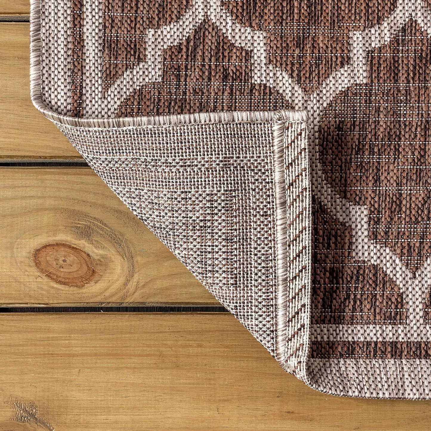 Eyely BMS109B-4SQ Santa Monica Trebol Moroccan Trellis Textured Weave, Pet Friendly, Non-Shedding, Stain Resistant, Easy-Cleaning, Espresso/Taupe, 4' Square, Indoor/Outdoor, Area Rug