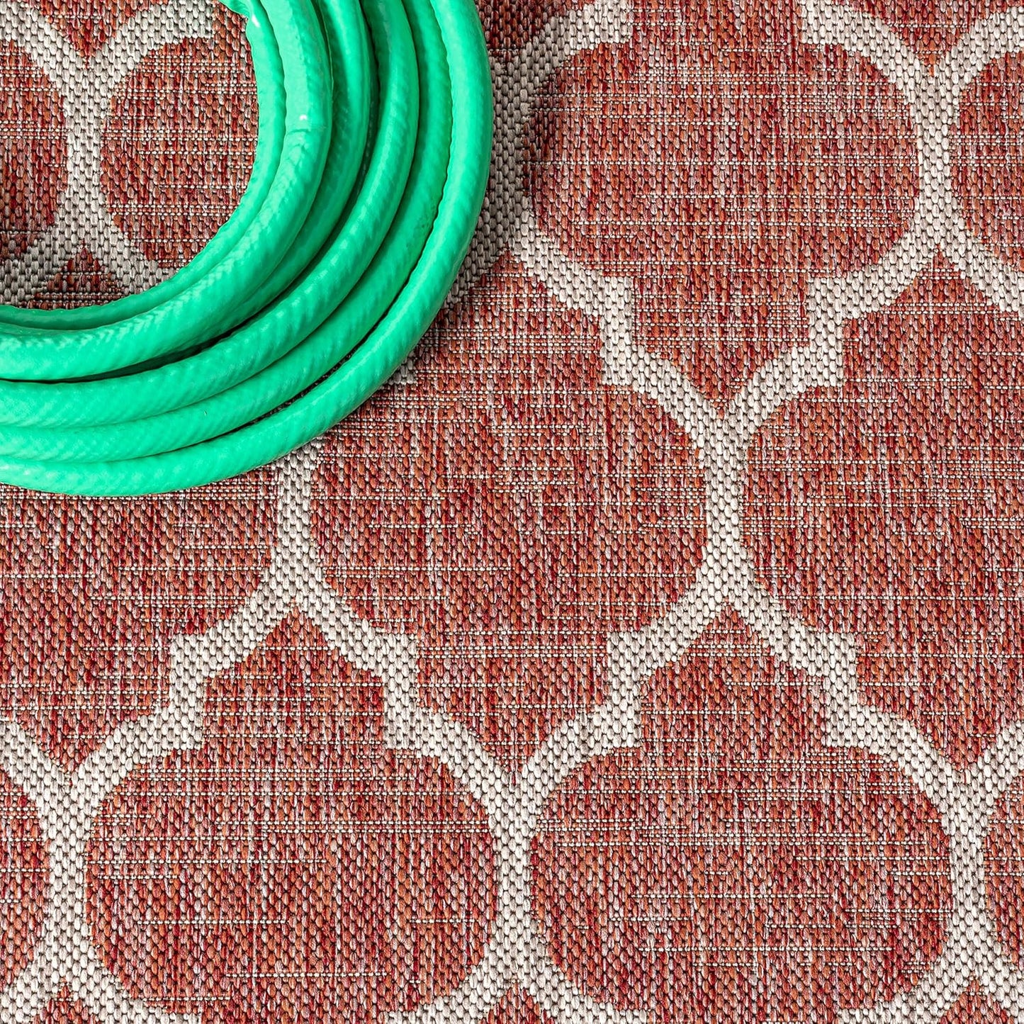 Eyely BMS109C-6SQ Santa Monica Trebol Moroccan Trellis Textured Weave, Pet Friendly, Non-Shedding, Stain Resistant, Easy-Cleaning, Red/Beige, 6' Square, Indoor/Outdoor, Area Rug